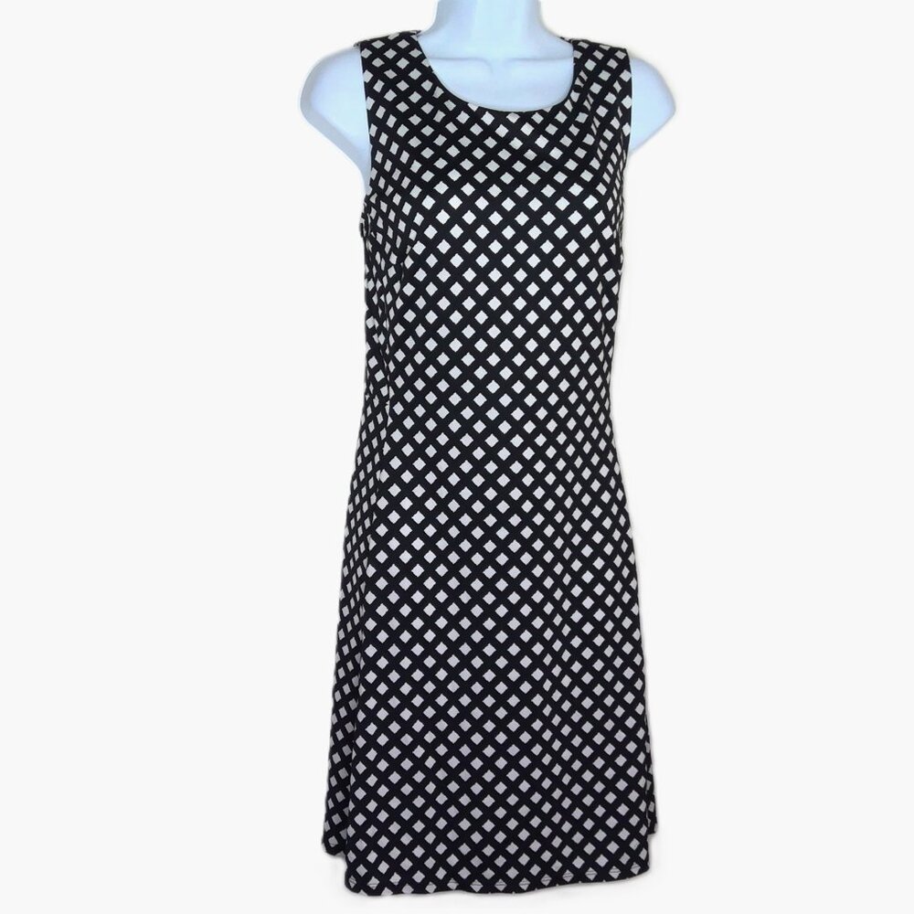 AB Studio Dress Sleeveless Black & White Check Career Stretch Knee Length Sz L